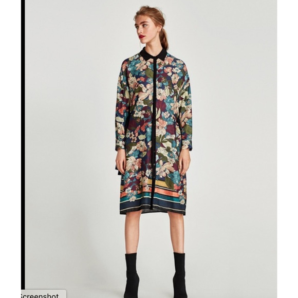 Zara Basic Collection Size XS Multicolor Floral Print Shirt Dress‎ - Picture 1 of 8